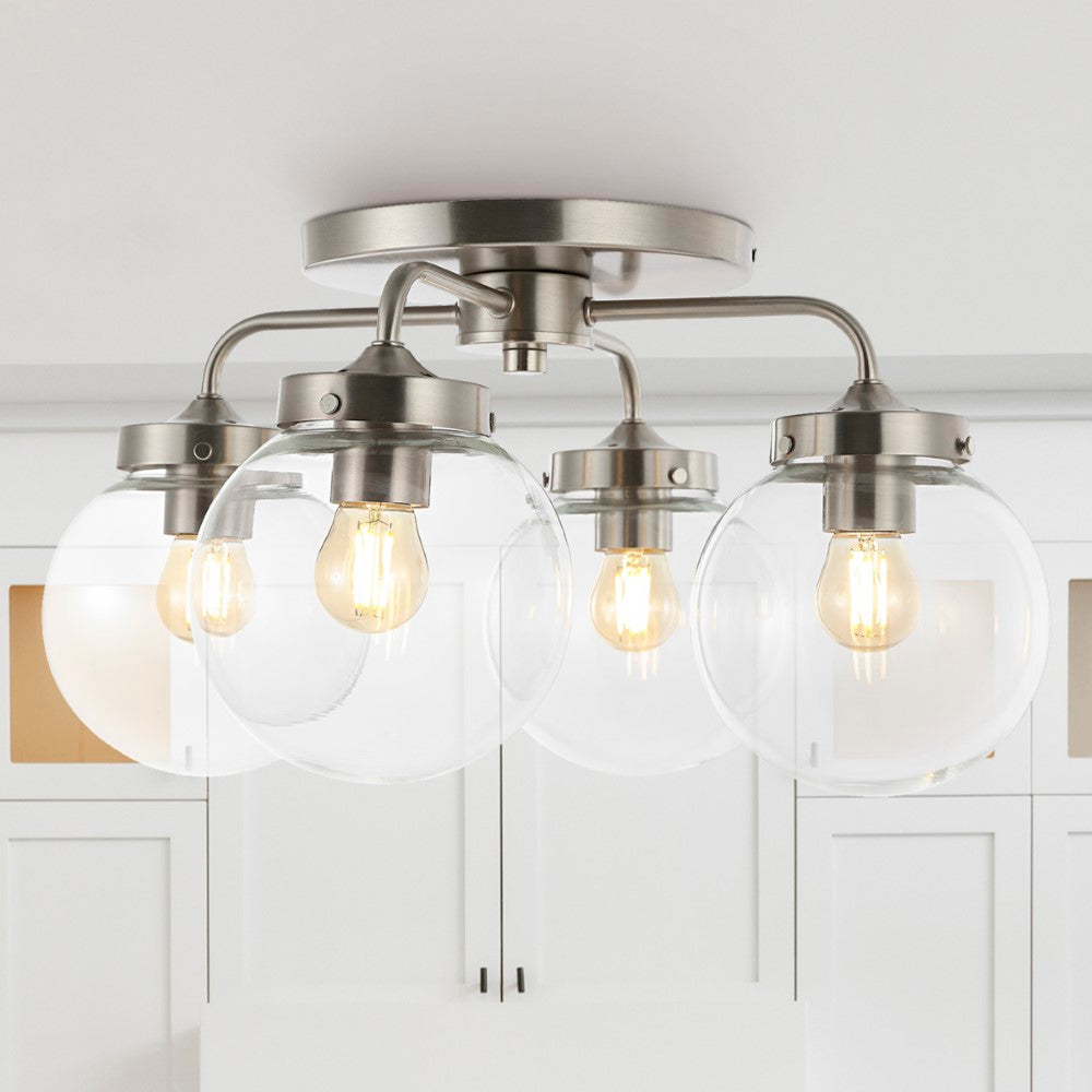 Jana 18" Farmhouse Rustic Iron/Glass LED Semi Flush Mount