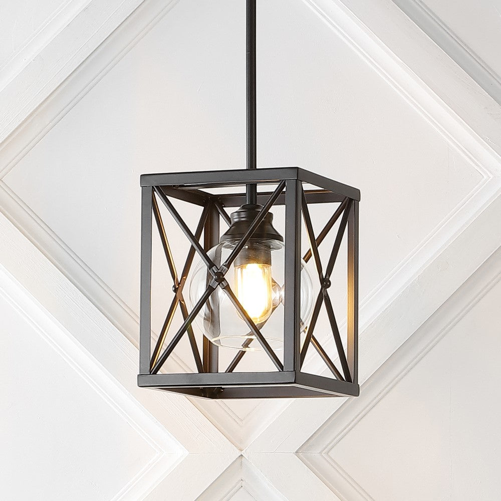 Darwin 8" Industrial Farmhouse Iron/Glass LED Pendant
