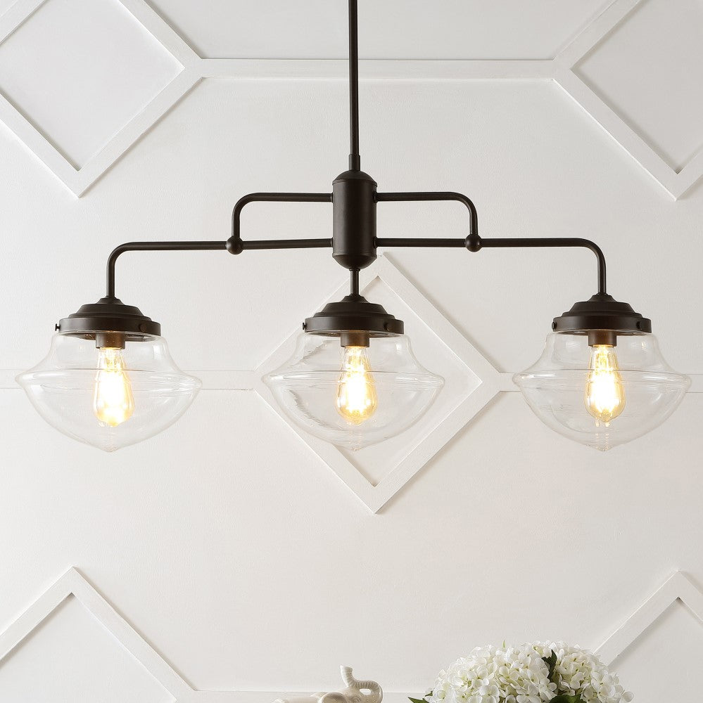 Calvin Contemporary 37.5" Industrial Farmhouse Rustic Iron/Glass Linear LED Pendant