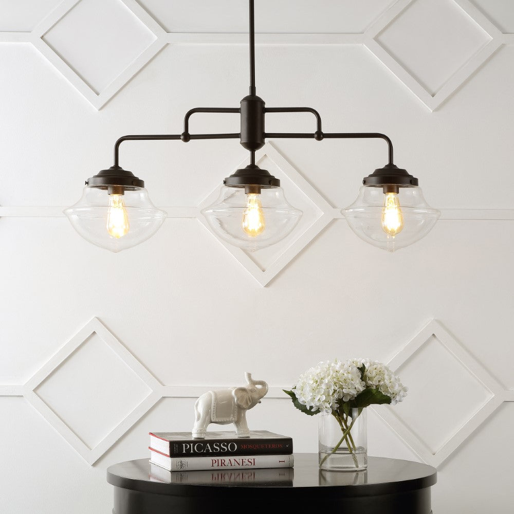 Calvin Contemporary 37.5" Industrial Farmhouse Rustic Iron/Glass Linear LED Pendant
