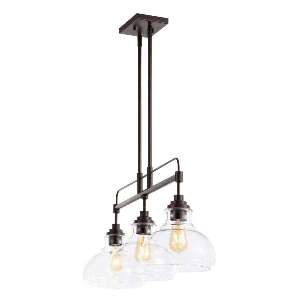 Etched 32.5" Farmhouse Industrial Iron/Glass Linear LED Pendant