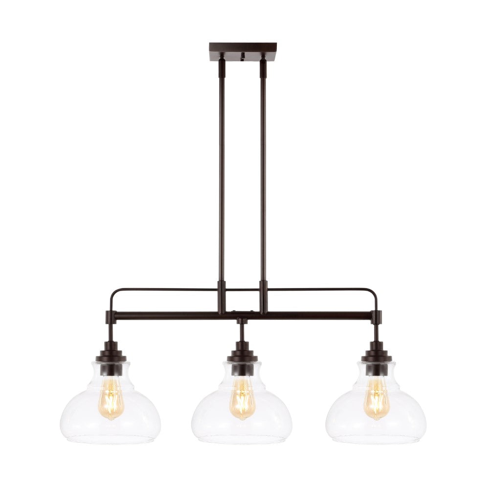 Etched 32.5" Farmhouse Industrial Iron/Glass Linear LED Pendant