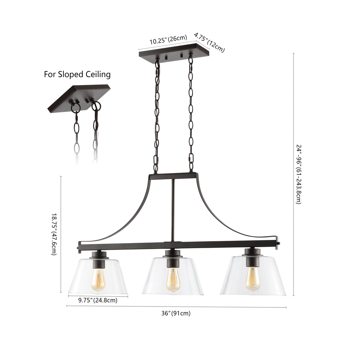 Rick 36" Industrial Farmhouse Iron/Glass Linear LED Pendant