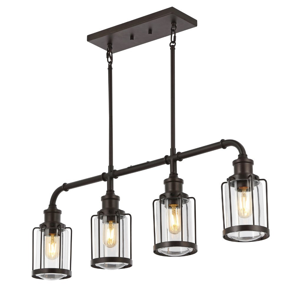 Pathson 34" Farmhouse Industrial Iron/Glass Linear LED Pendant