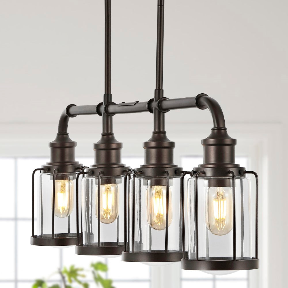 Pathson 34" Farmhouse Industrial Iron/Glass Linear LED Pendant