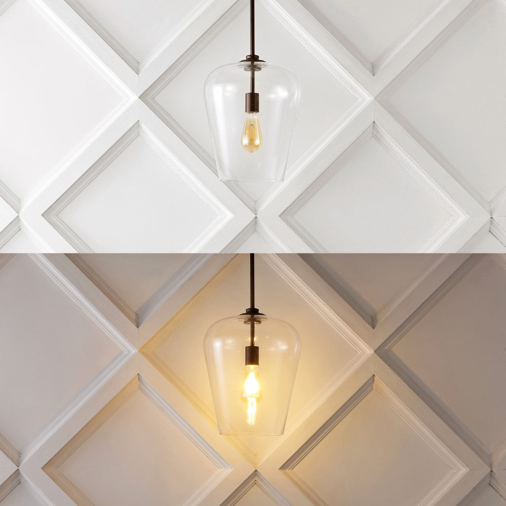 Solid 11.25" Industrial Farmhouse Iron/Glass LED Pendant