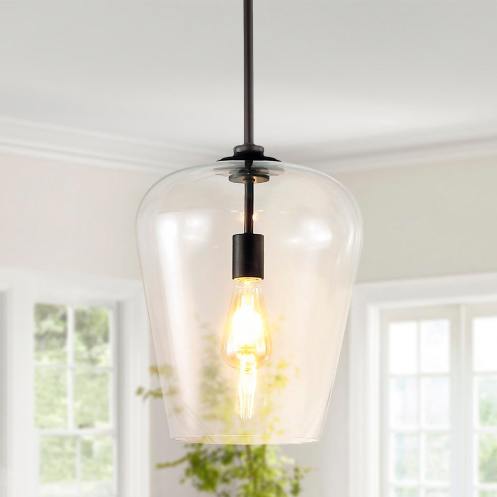 Solid 11.25" Industrial Farmhouse Iron/Glass LED Pendant