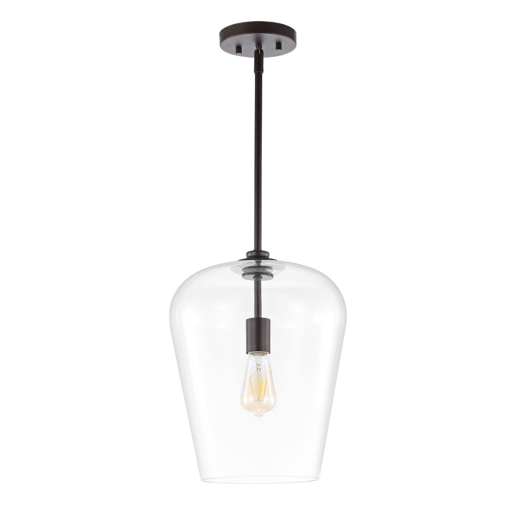 Solid 11.25" Industrial Farmhouse Iron/Glass LED Pendant