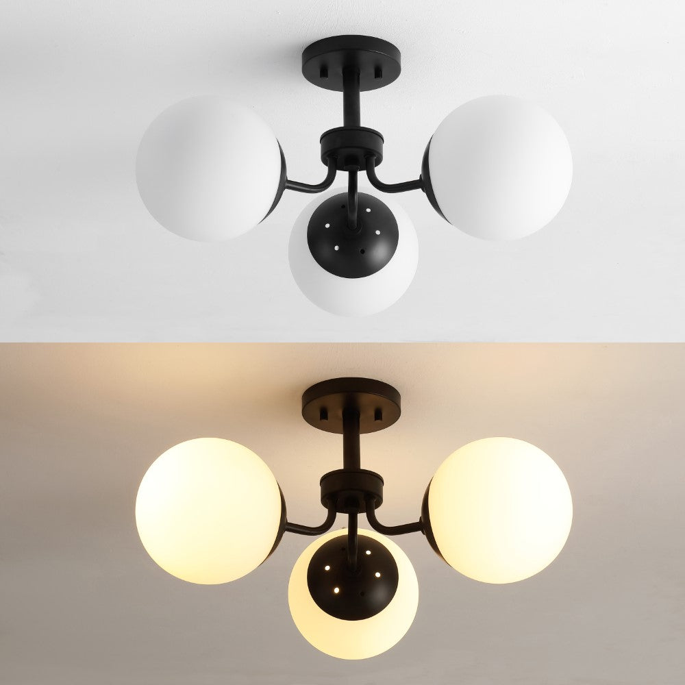 Geo 23.5" 3-Light Bohemian Farmhouse Iron/Frosted Glass LED Semi Flush Mount