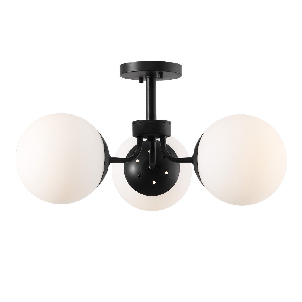 Geo 23.5" 3-Light Bohemian Farmhouse Iron/Frosted Glass LED Semi Flush Mount