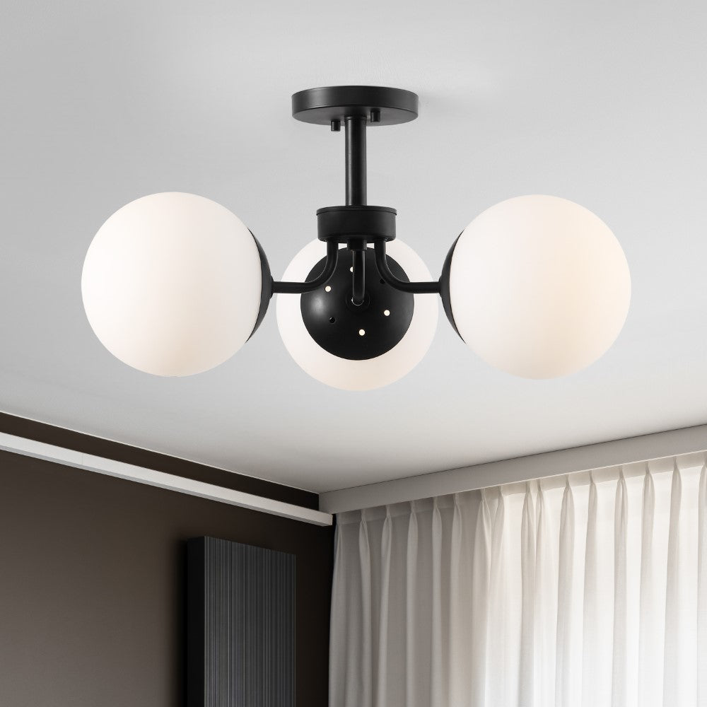Geo 23.5" 3-Light Bohemian Farmhouse Iron/Frosted Glass LED Semi Flush Mount