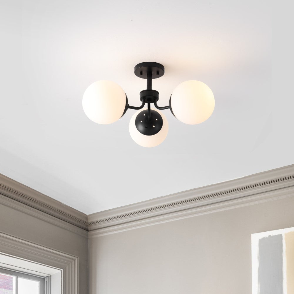 Geo 23.5" 3-Light Bohemian Farmhouse Iron/Frosted Glass LED Semi Flush Mount
