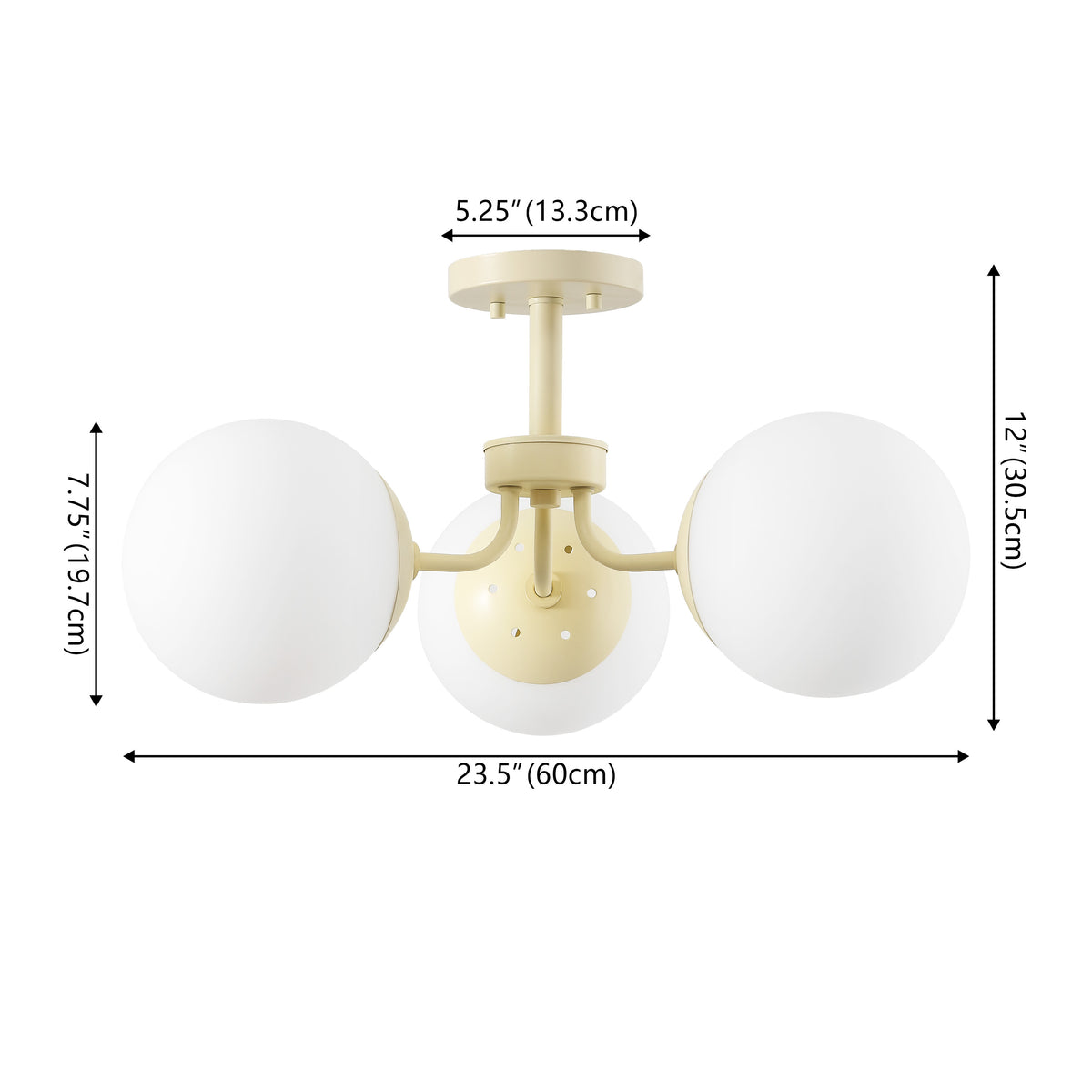 Geo 23.5" 3-Light Bohemian Farmhouse Iron/Frosted Glass LED Semi Flush Mount