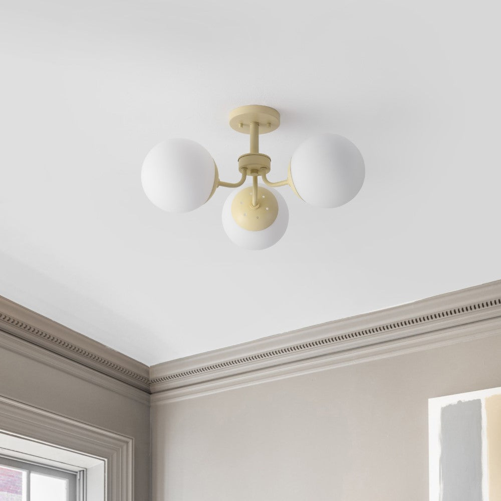 Geo 23.5" 3-Light Bohemian Farmhouse Iron/Frosted Glass LED Semi Flush Mount