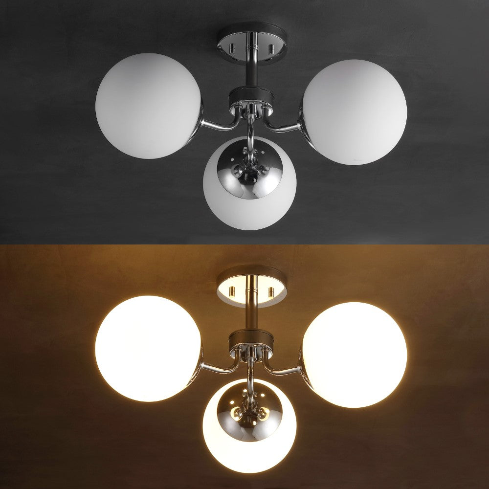 Geo 23.5" 3-Light Bohemian Farmhouse Iron/Frosted Glass LED Semi Flush Mount
