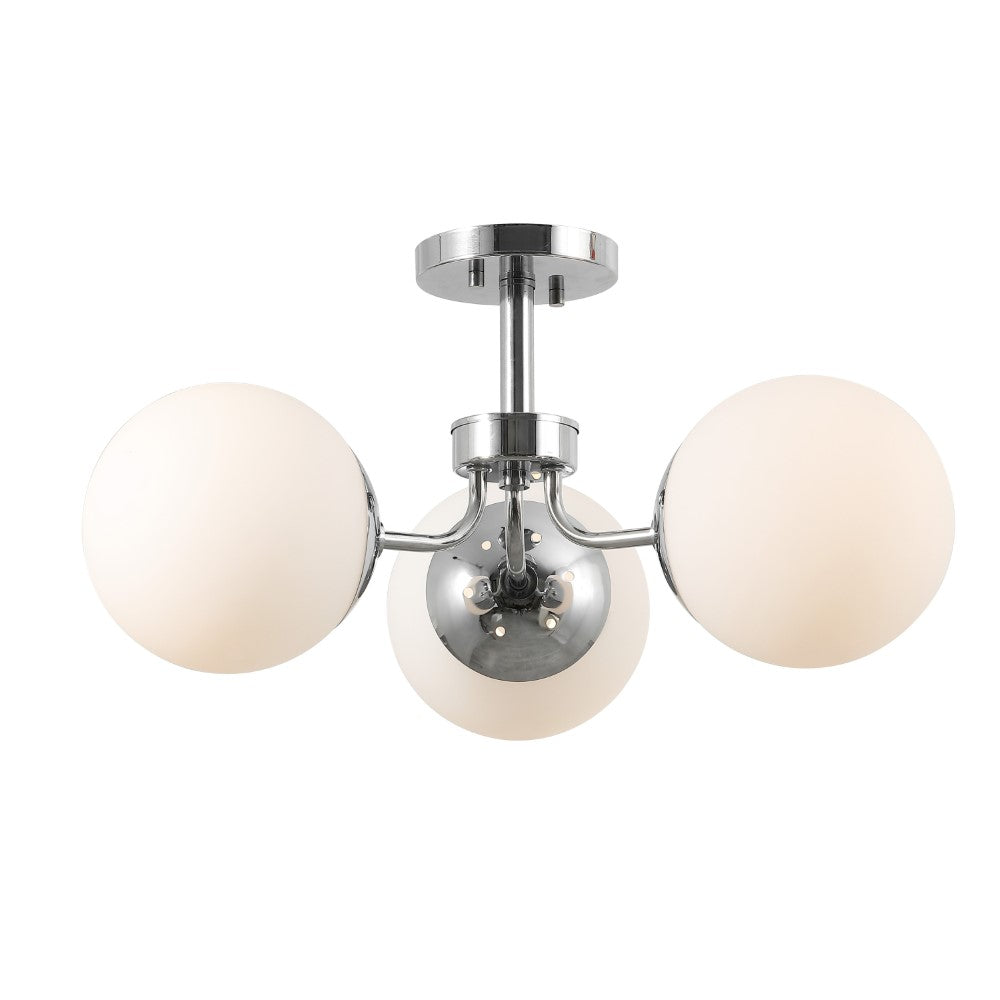 Geo 23.5" 3-Light Bohemian Farmhouse Iron/Frosted Glass LED Semi Flush Mount