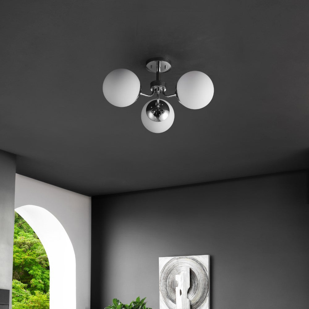 Geo 23.5" 3-Light Bohemian Farmhouse Iron/Frosted Glass LED Semi Flush Mount