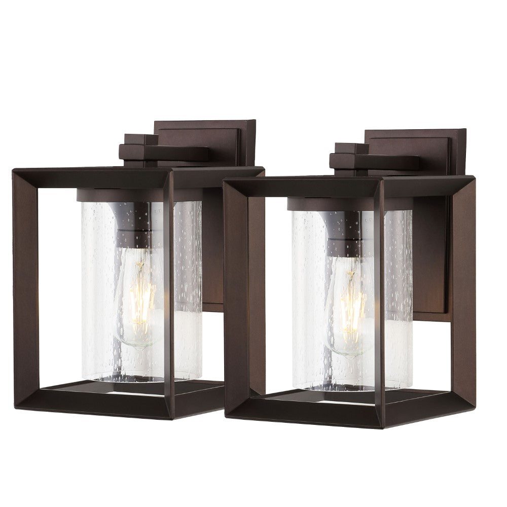 Shirley 7.25" Iron/Glass Modern Rustic Cube LED Outdoor Lantern Set 2