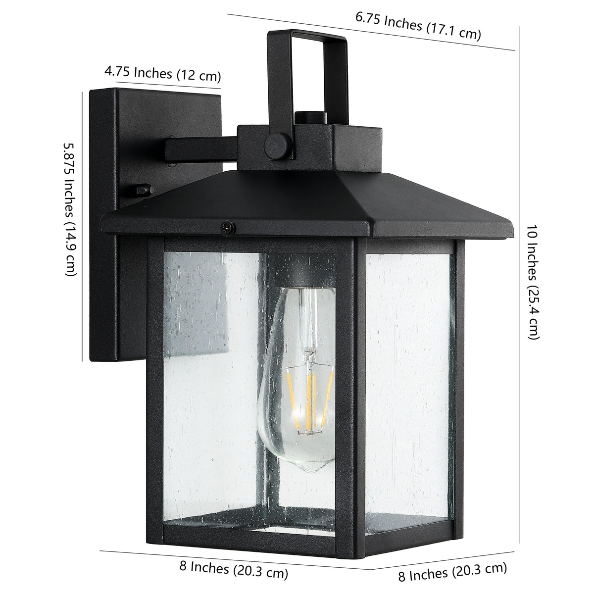 Donald 6.75" Iron/Seeded Glass Rustic Traditional Lantern LED Outdoor Lantern Set 2