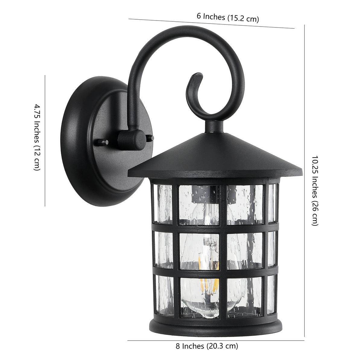 Enrique 6" Iron/Seeded Glass Cottage Rustic Scrolled Lantern LED Outdoor Lantern Set 2