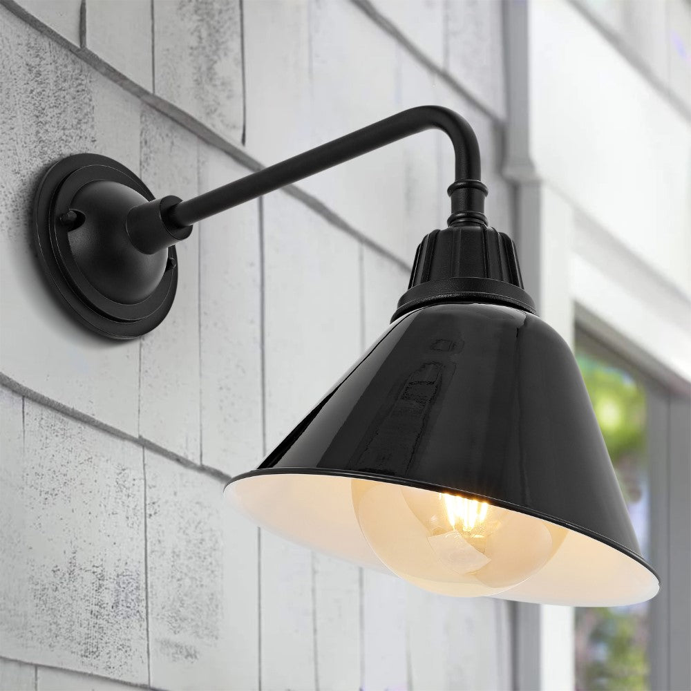 Croydon 9.63" Farmhouse Industrial Indoor/Outdoor Iron LED Gooseneck Arm Outdoor Sconce