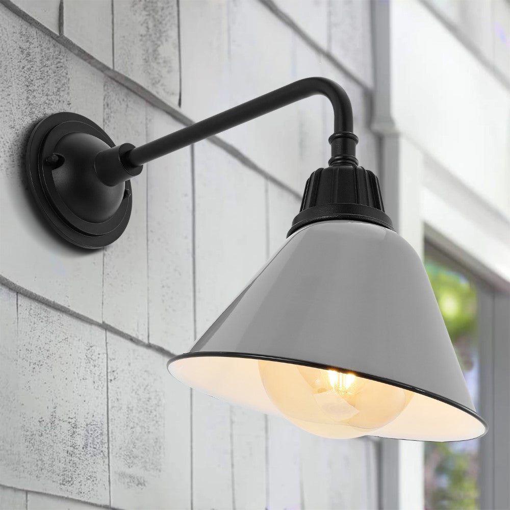 Croydon 9.63" Farmhouse Industrial Indoor/Outdoor Iron LED Gooseneck Arm Outdoor Sconce