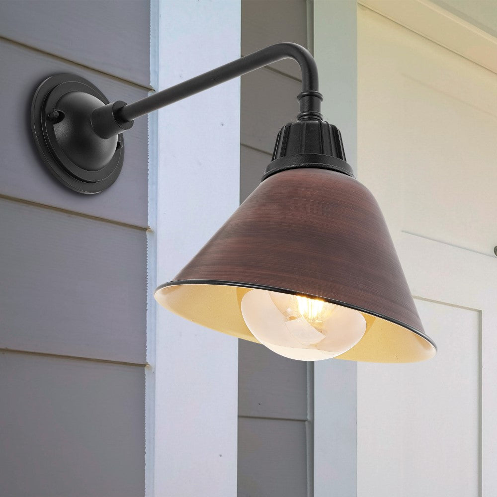 Croydon 9.63" Farmhouse Industrial Indoor/Outdoor Iron LED Gooseneck Arm Outdoor Sconce