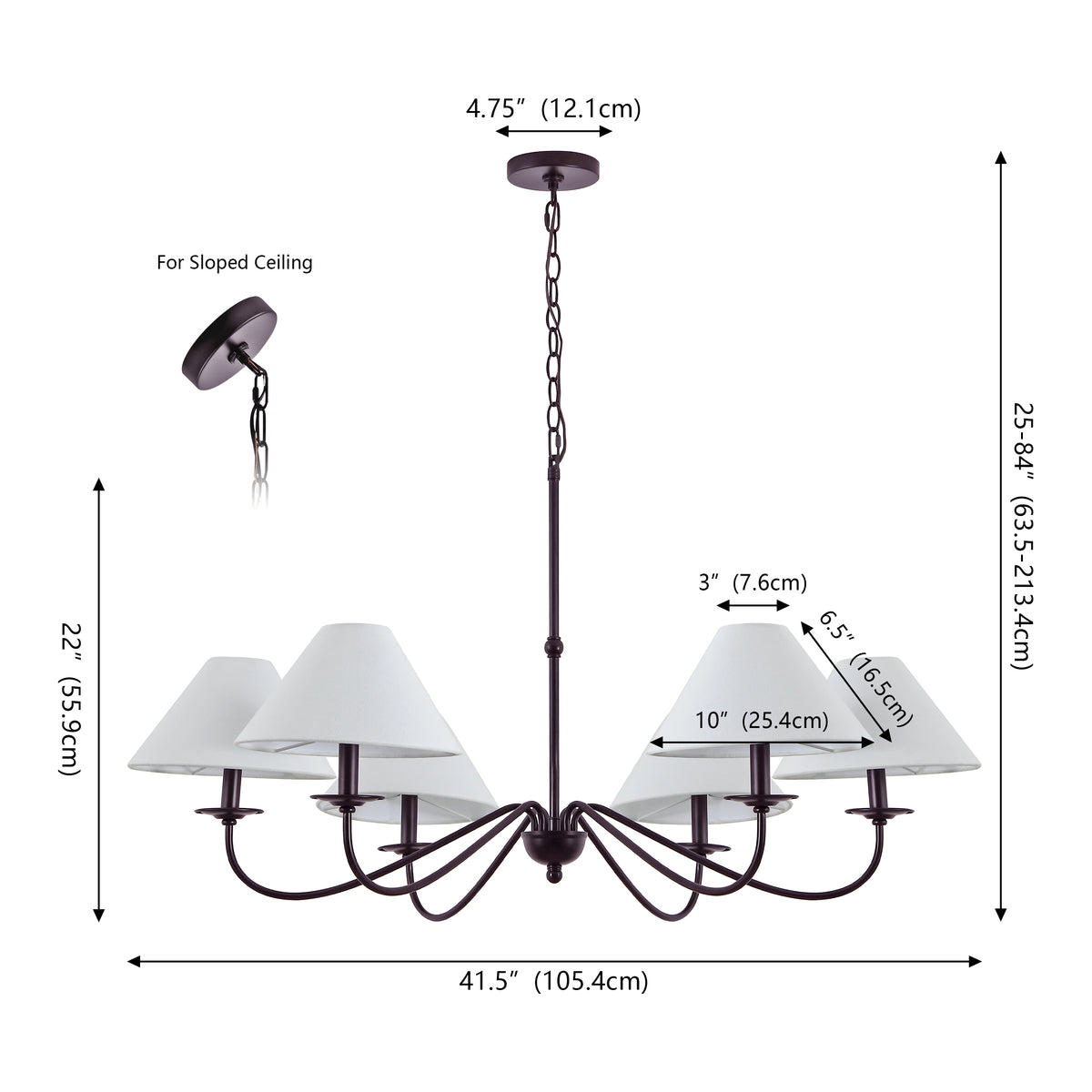 Phoebe 41.5" 6-Light Grand French Country Farmhouse Adjustable Swooping Arm Candle-Style Metal LED Chandelier