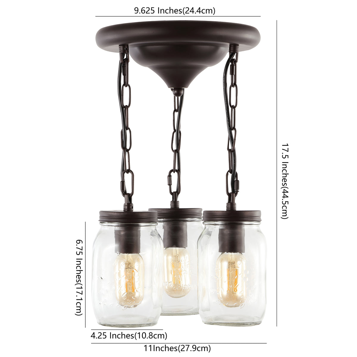 Simon 11" Farmhouse Industrial Iron Mason Jar LED Semi Flush Mount