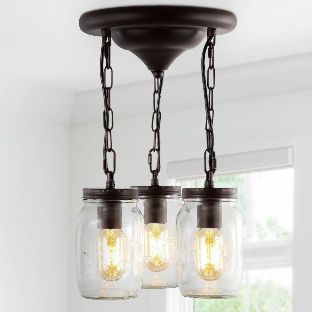 Simon 11" Farmhouse Industrial Iron Mason Jar LED Semi Flush Mount