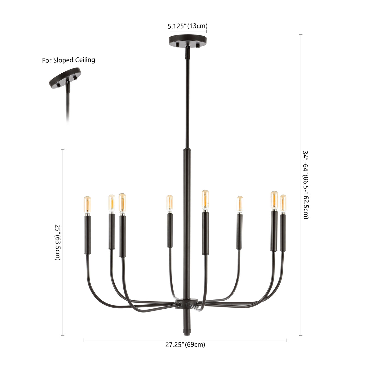 Elegant 27.25" Modern Mid-Century Iron LED Chandelier