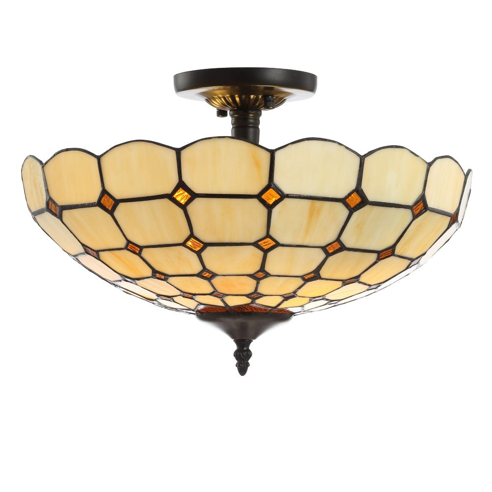 Yarrow 16" Tiffany-Style Glass/Metal LED Semi-Flush Mount