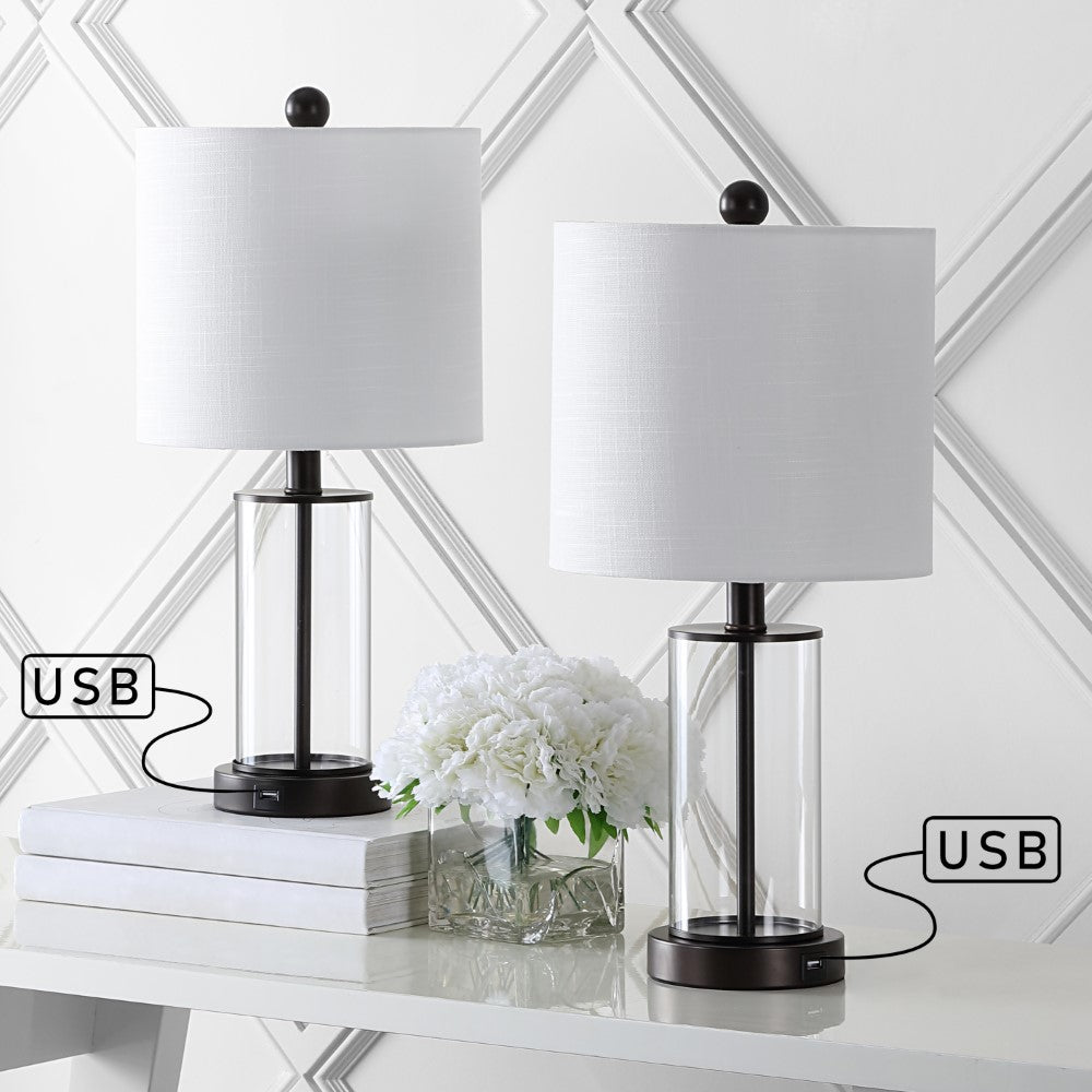 Eprif 21" Glass Modern Contemporary USB Charging LED Table Lamp, Set of 2