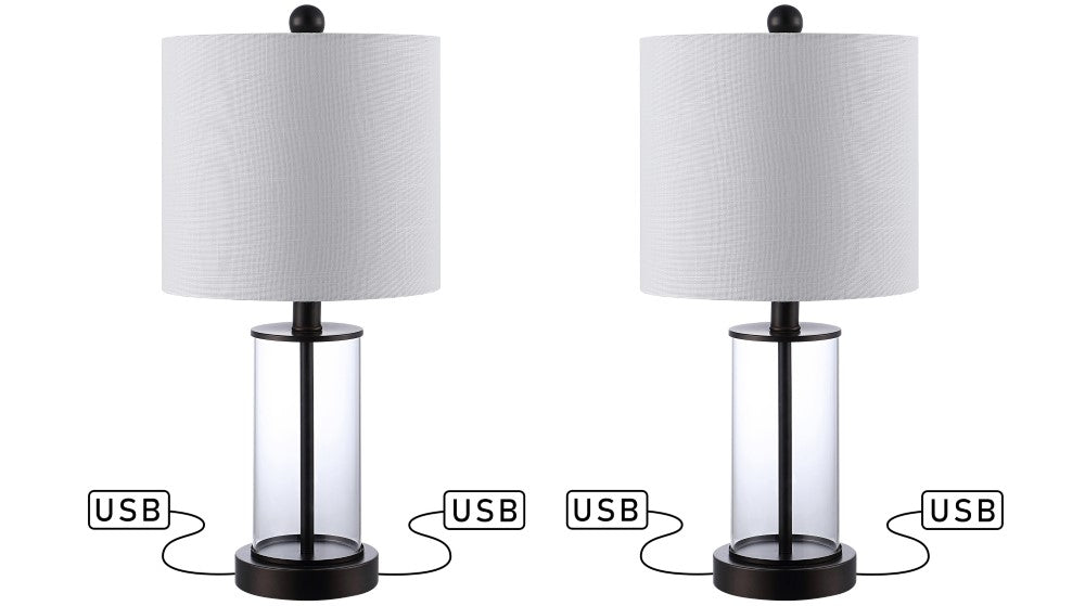 Eprif 21" Glass Modern Contemporary USB Charging LED Table Lamp, Set of 2