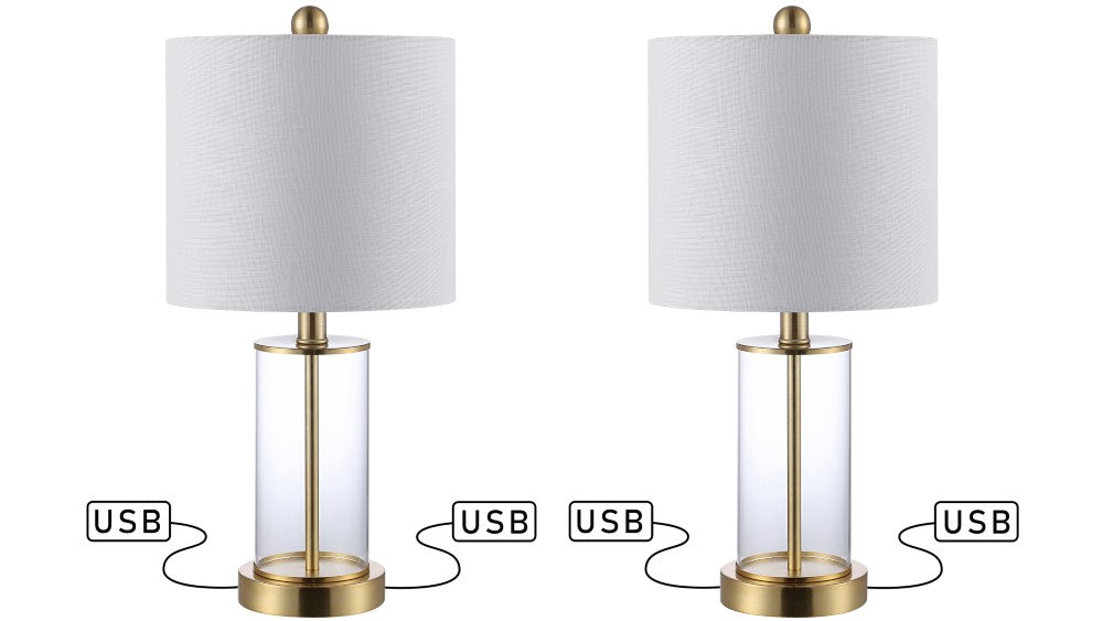 Eprif 21" Glass Modern Contemporary USB Charging LED Table Lamp, Set of 2