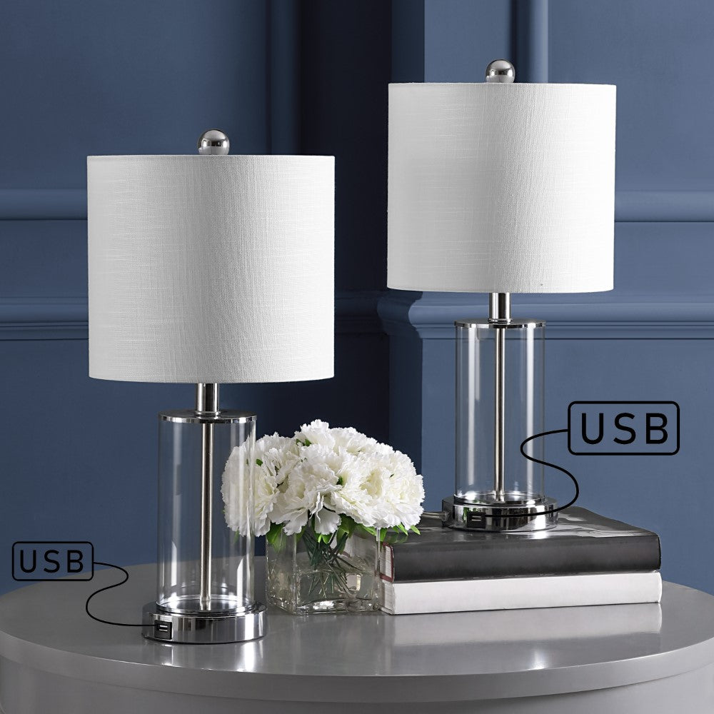 Eprif 21" Glass Modern Contemporary USB Charging LED Table Lamp, Set of 2