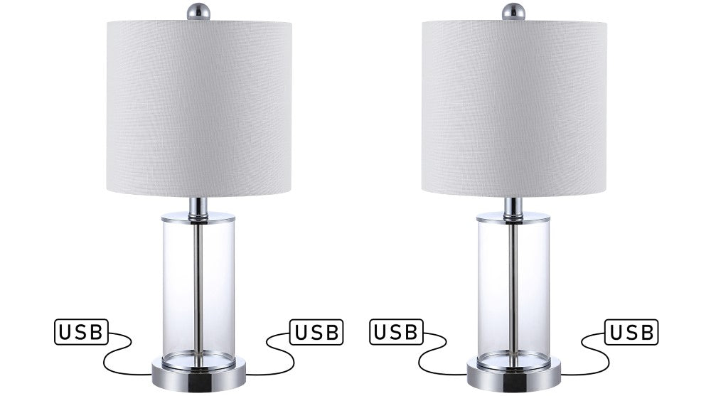 Eprif 21" Glass Modern Contemporary USB Charging LED Table Lamp, Set of 2