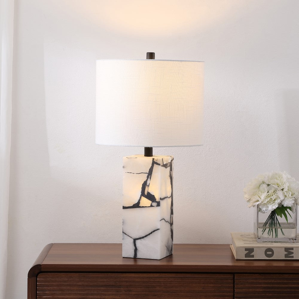 Yago 24.25" Contemporary Coastal Alabaster LED Table Lamp with Body Night Light