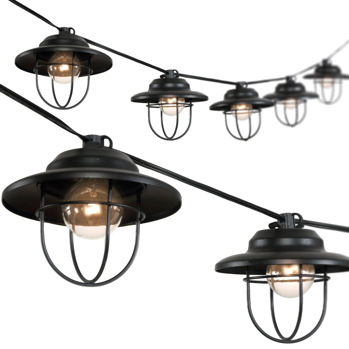 Milta 10-Light Indoor/Outdoor 10 ft. Rustic Farmhouse Incandescent G40 Metal Cage Shade String Lights