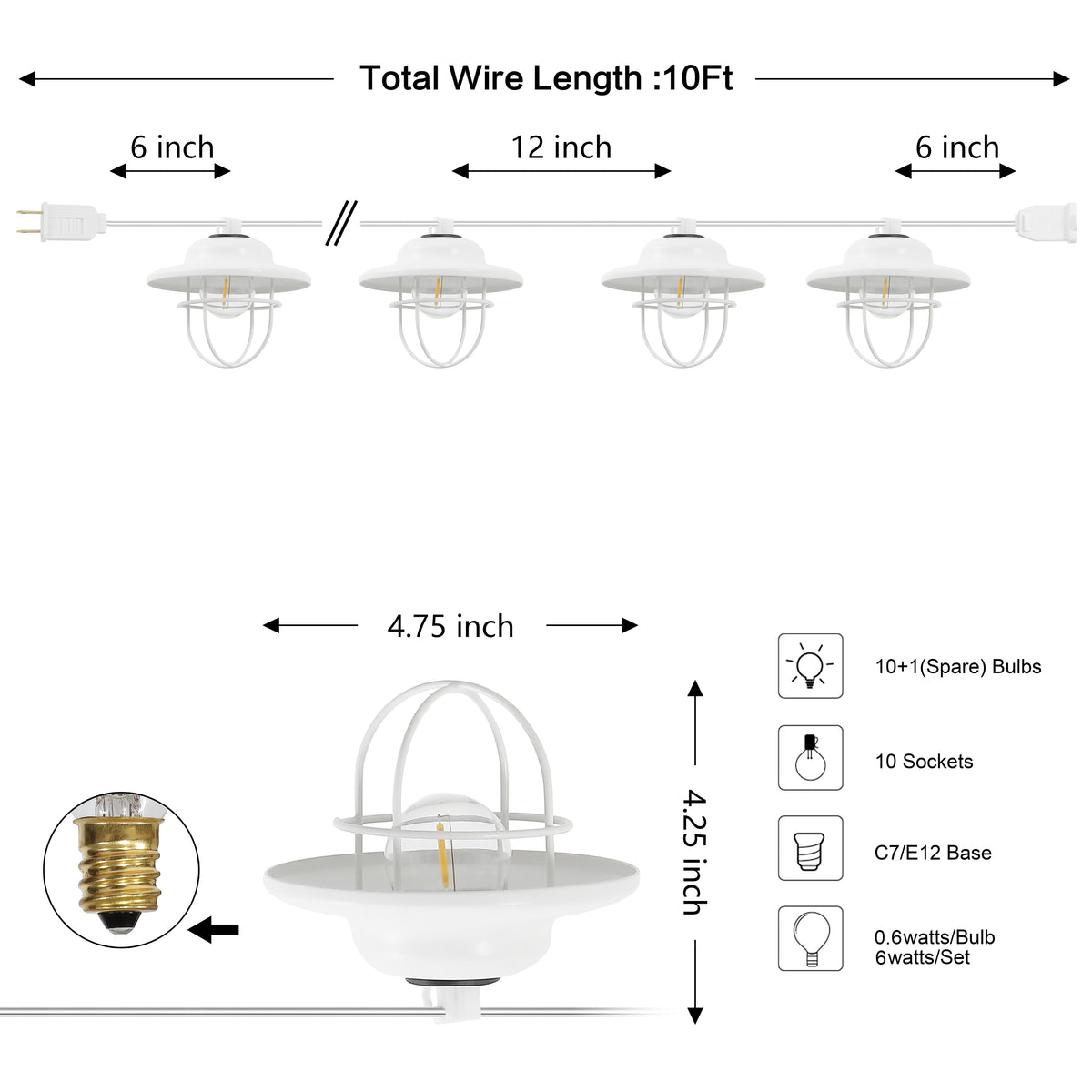 Milta 10-Light Indoor/Outdoor 10 ft. Rustic Farmhouse Incandescent G40 Metal Cage Shade String Lights