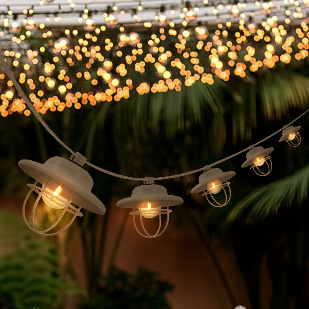 Milta 10-Light Indoor/Outdoor 10 ft. Rustic Farmhouse Incandescent G40 Metal Cage Shade String Lights