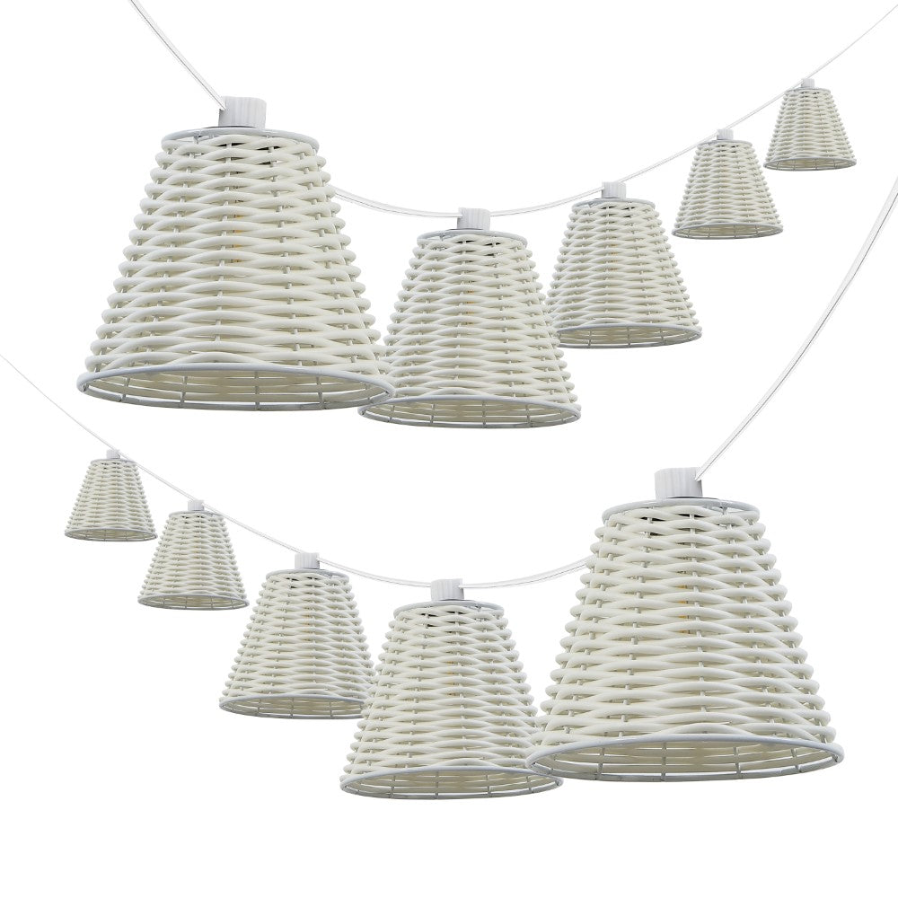 Hampton 10-Light Indoor/Outdoor 10 ft. Classic Cottage Incandescent G40 Faux-Rattan Shaded String Lights