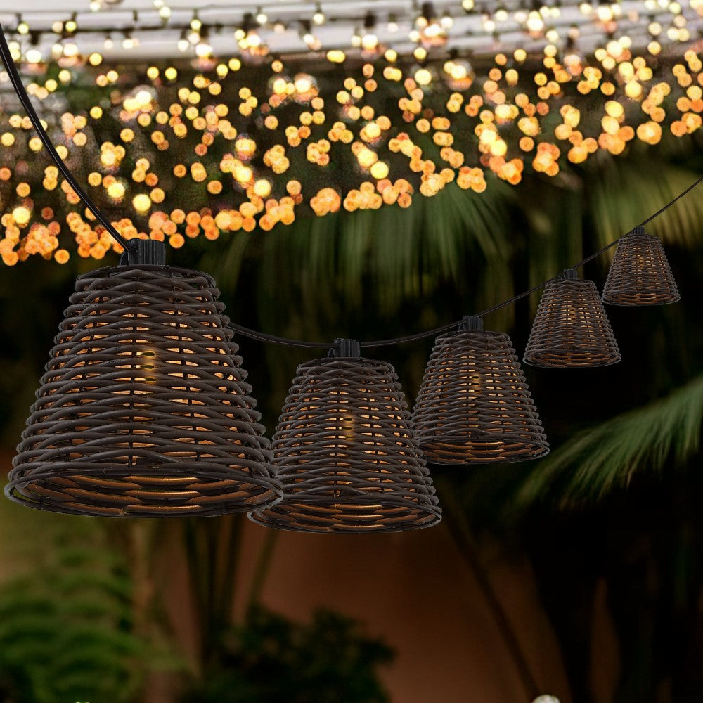 Hampton 10-Light Indoor/Outdoor 10 ft. Classic Cottage Incandescent G40 Faux-Rattan Shaded String Lights