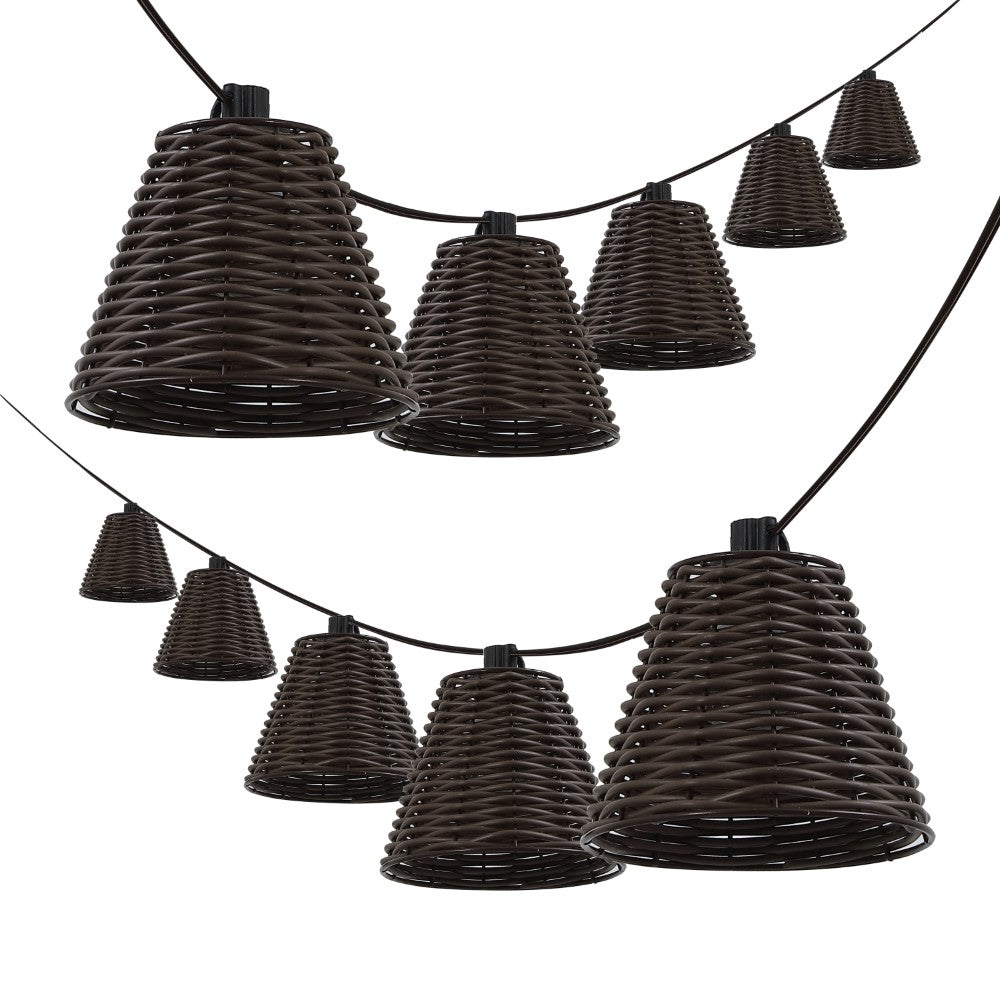 Hampton 10-Light Indoor/Outdoor 10 ft. Classic Cottage Incandescent G40 Faux-Rattan Shaded String Lights