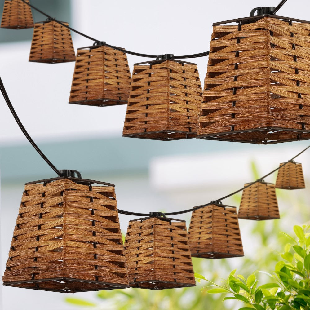 Lampat 10-Light Indoor/Outdoor 10 ft. Classic Vintage Incandescent G40 Square Bamboo Shaded String Lights