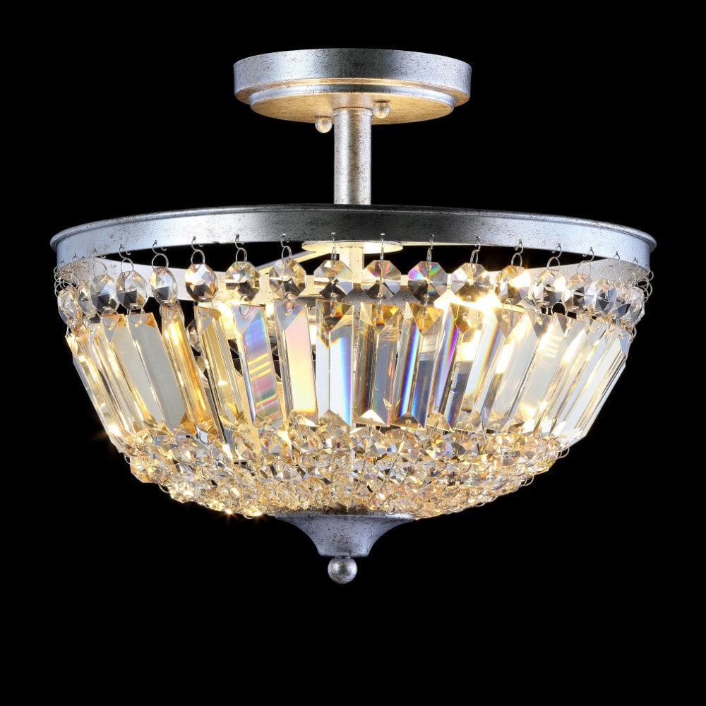 Alina 14.2" 3-Light Crystal / Metal LED Semi-Flush Mount