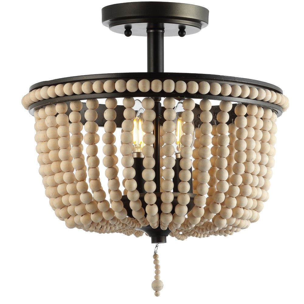 Jordan 14" Wood Beaded/Metal LED Flush Mount