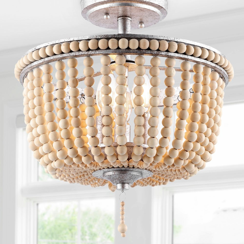 Jordan 14" Wood Beaded/Metal LED Flush Mount