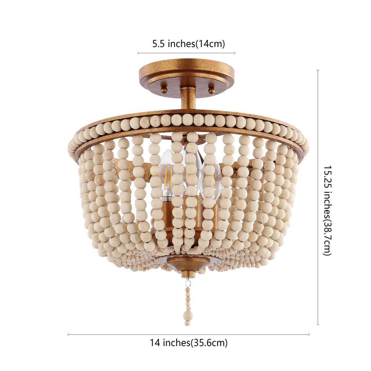 Jordan 14" Wood Beaded/Metal LED Flush Mount