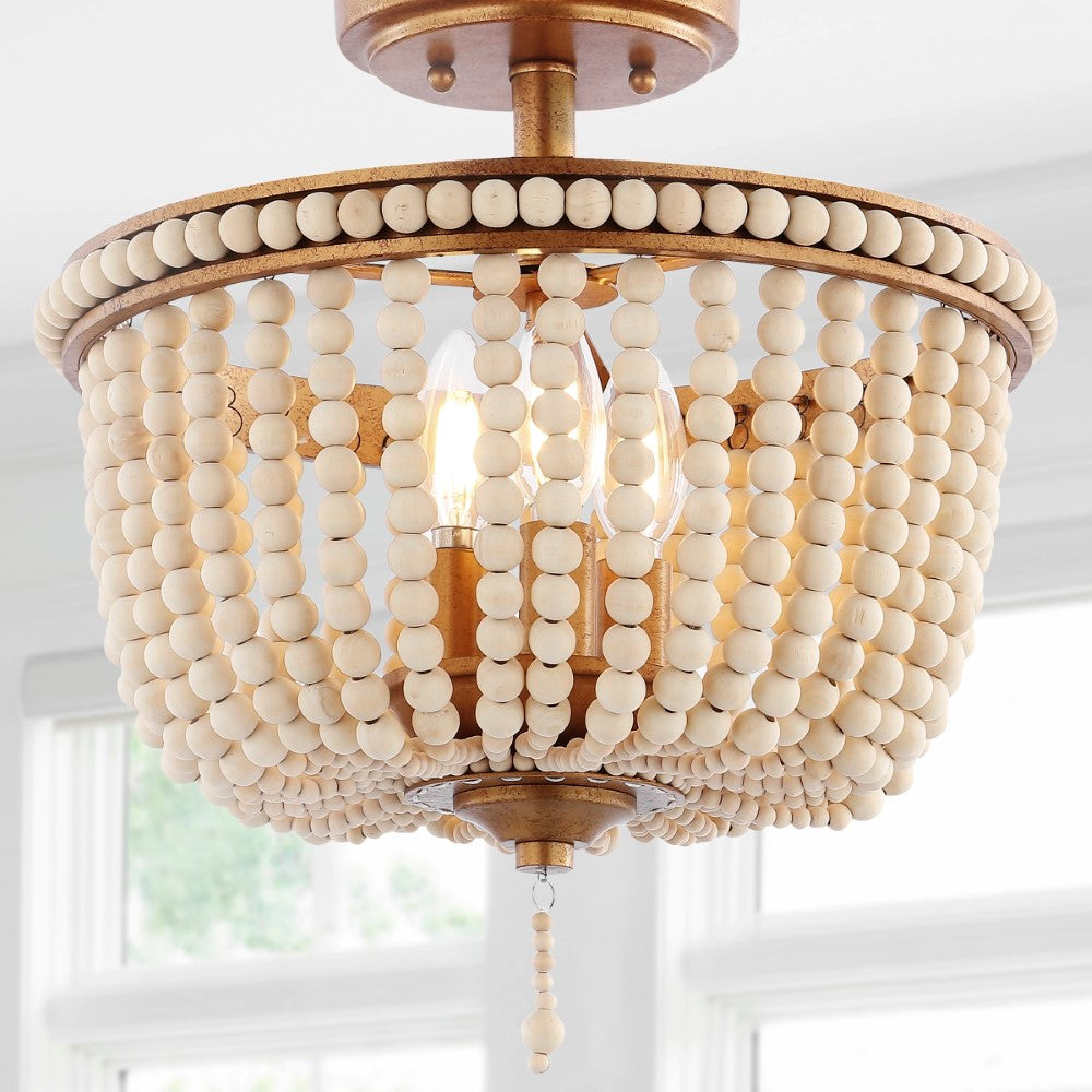 Jordan 14" Wood Beaded/Metal LED Flush Mount